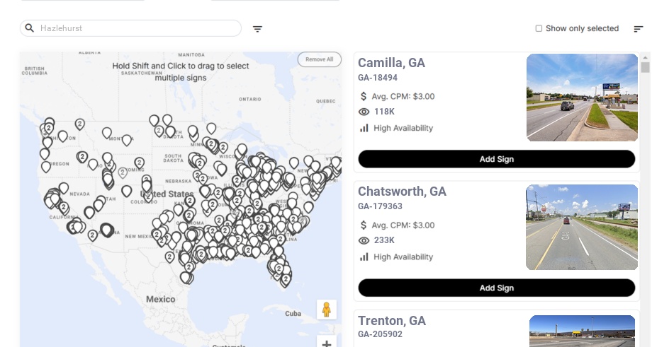 Billboard advertising in Hazlehurst Ga, Georgia - Choose your favorite location