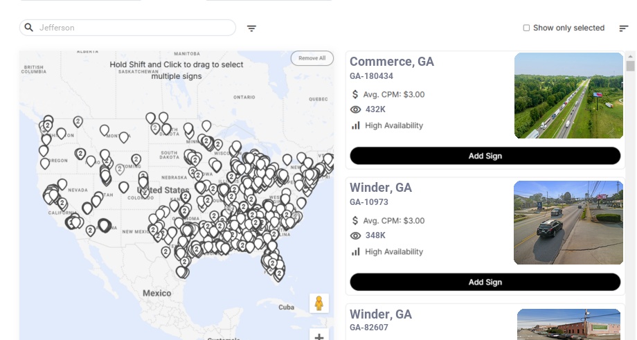 Billboard advertising in Jefferson Ga, Georgia - Choose your favorite location