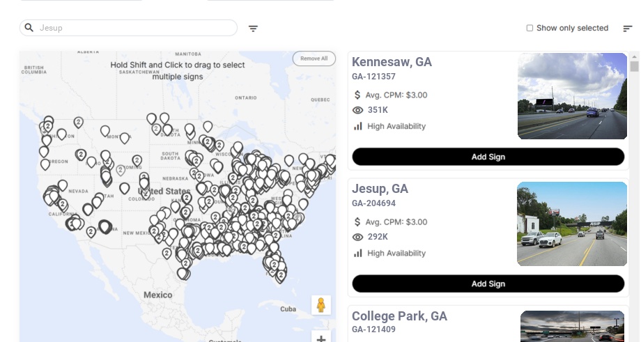 Billboard advertising in Jesup Ga, Georgia - Choose your favorite location