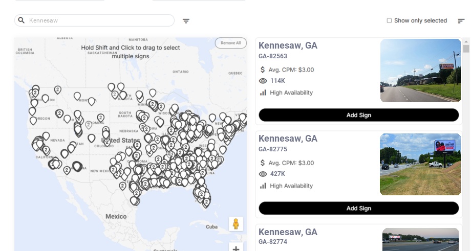 Billboard advertising in Kennesaw Ga, Georgia - Choose your favorite location