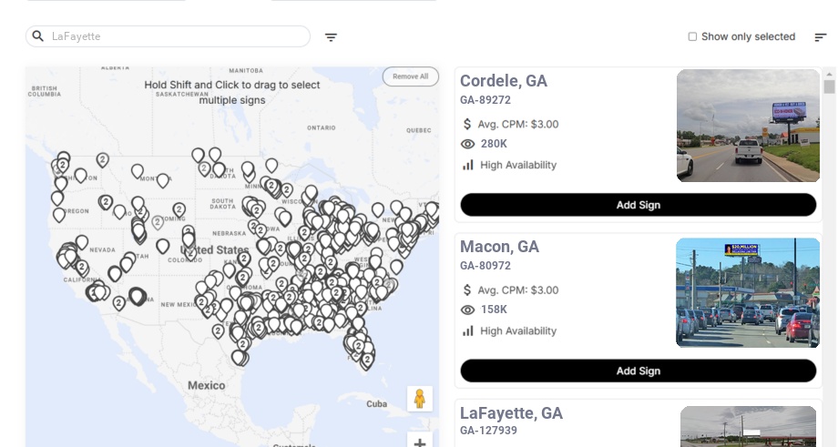Billboard advertising in Lafayette Ga, Georgia - Choose your favorite location