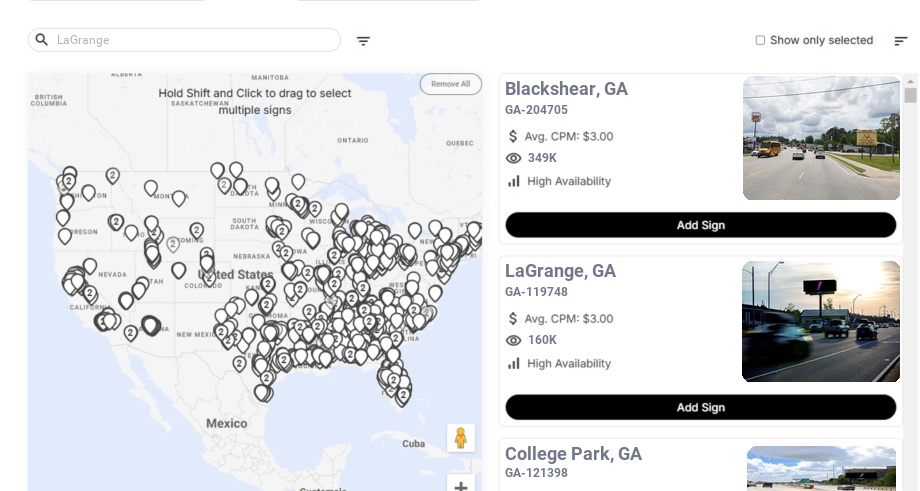 Billboard advertising in Lagrange Ga, Georgia - Choose your favorite location