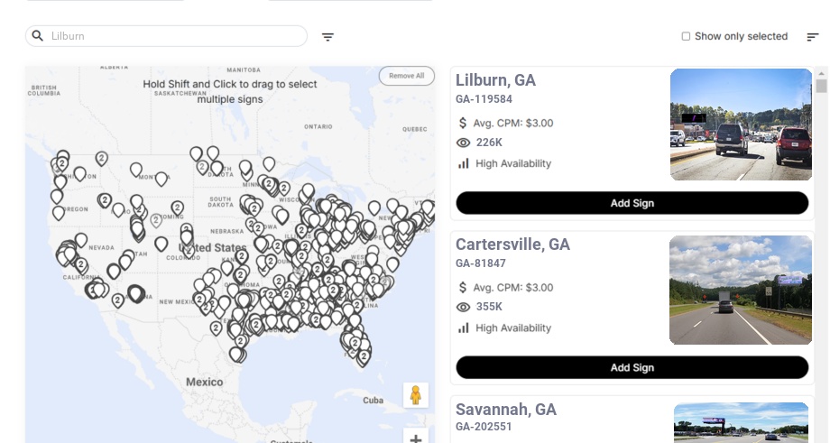 Billboard advertising in Lilburn, Georgia - Choose your favorite location