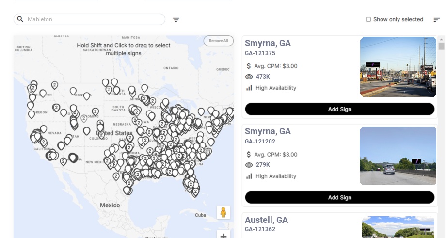 Billboard advertising in Mableton Ga, Georgia - Choose your favorite location