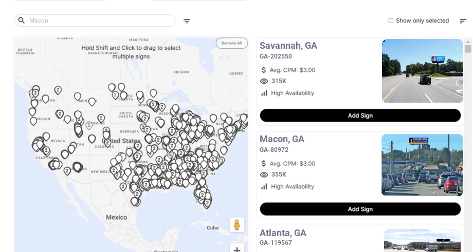 Billboard advertising in Macon Ga, Georgia - Choose your favorite location