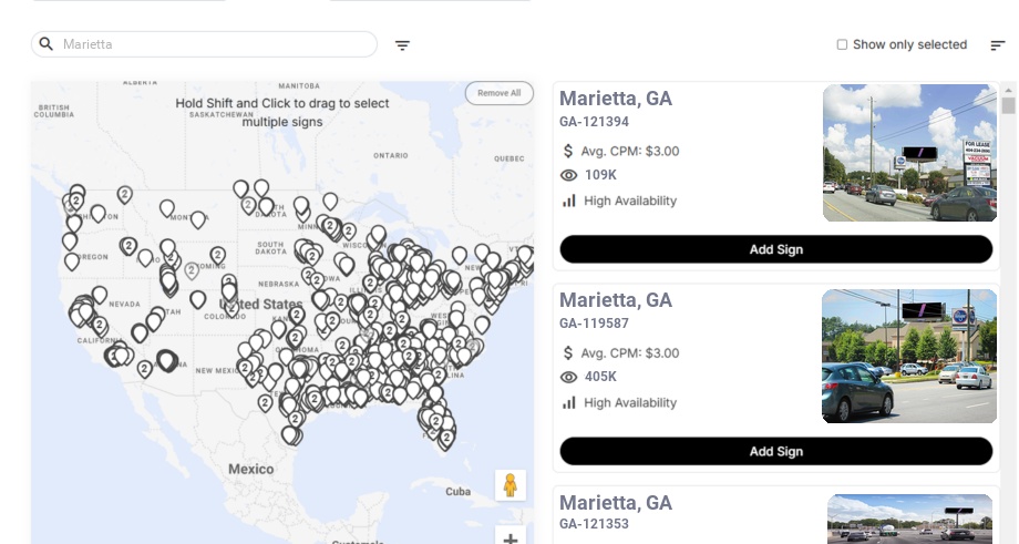 Billboard advertising in Marietta Ga, Georgia - Choose your favorite location