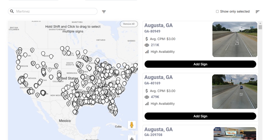 Billboard advertising in Martinez Ga, Georgia - Choose your favorite location