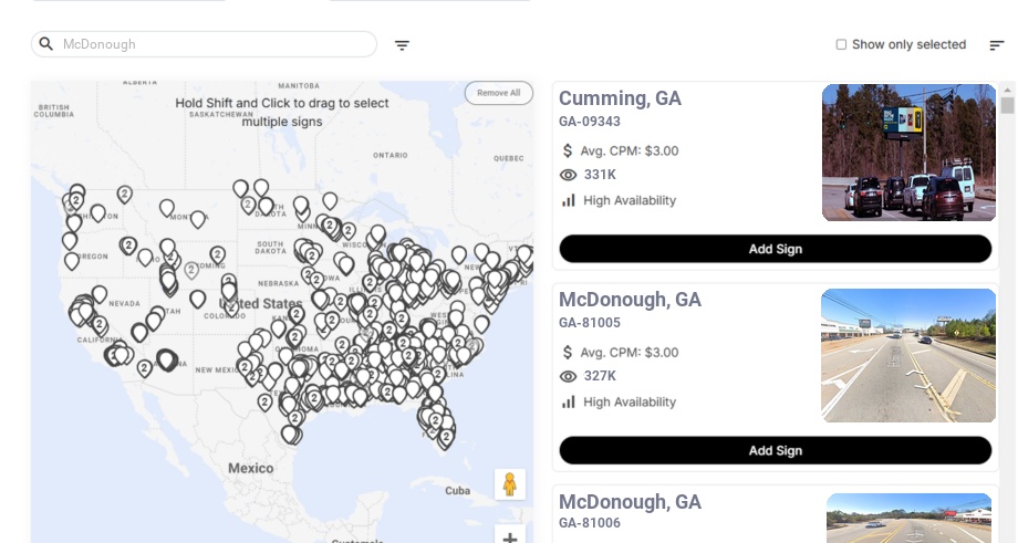 Billboard advertising in Mcdonough, Georgia - Choose your favorite location