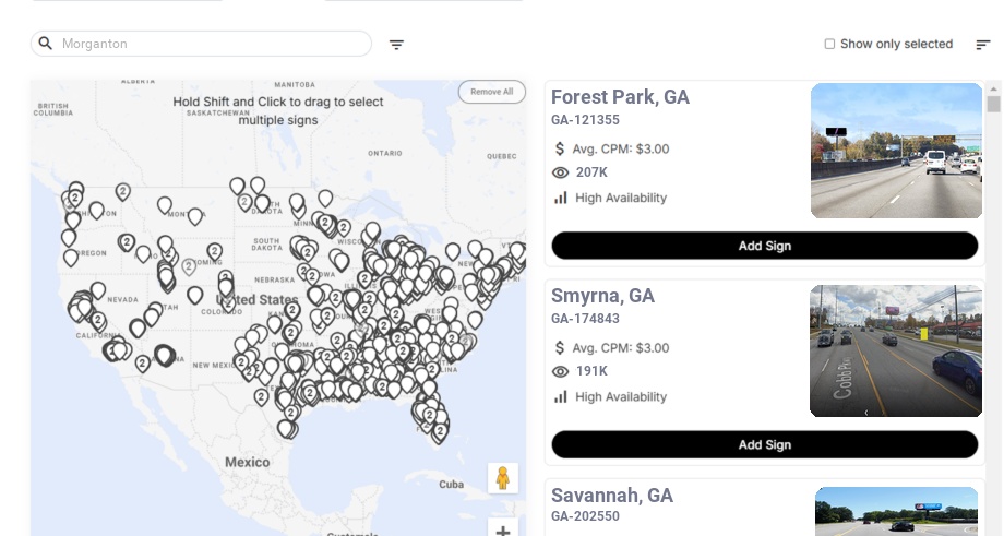 Billboard advertising in Morganton Ga, Georgia - Choose your favorite location