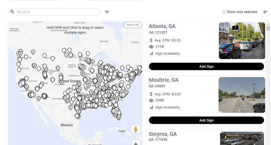 Billboard advertising in Moultrie Ga, Georgia - Choose your favorite location