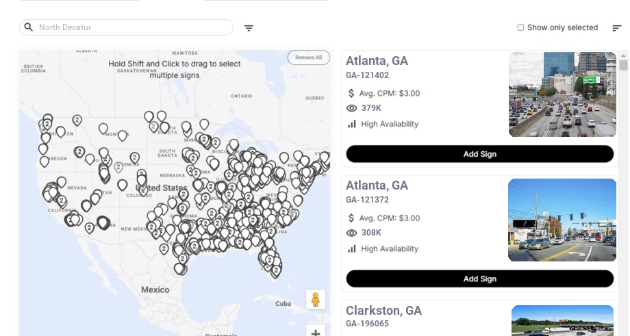 Billboard advertising in North Decatur Ga, Georgia - Choose your favorite location