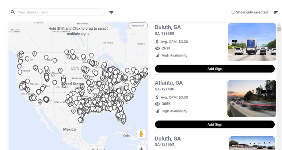 Billboard advertising in Peachtree Corners Ga, Georgia - Choose your favorite location