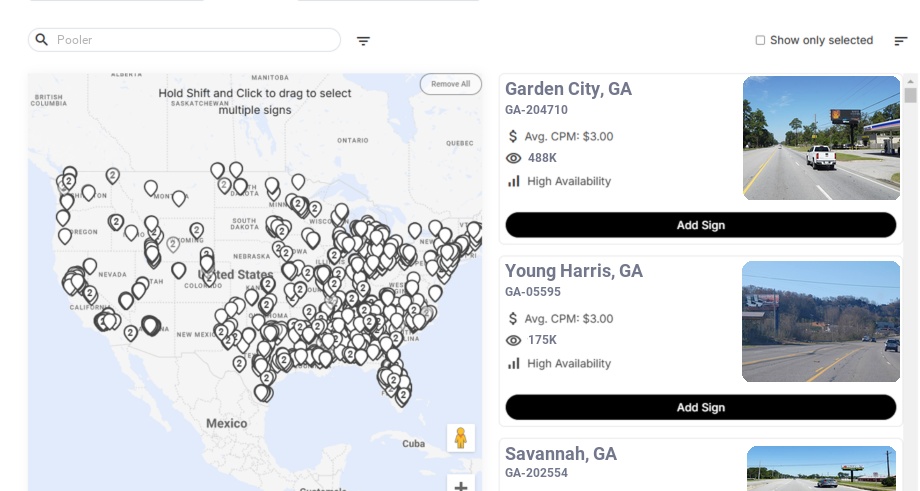 Billboard advertising in Pooler Ga, Georgia - Choose your favorite location