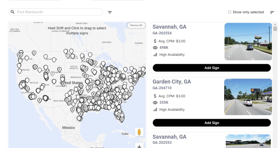 Billboard advertising in Port Wentworth Ga, Georgia - Choose your favorite location