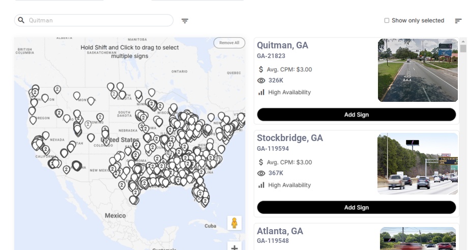 Billboard advertising in Quitman Ga, Georgia - Choose your favorite location