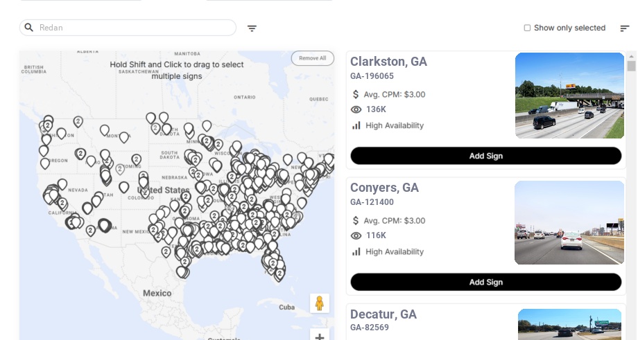 Billboard advertising in Redan Ga, Georgia - Choose your favorite location