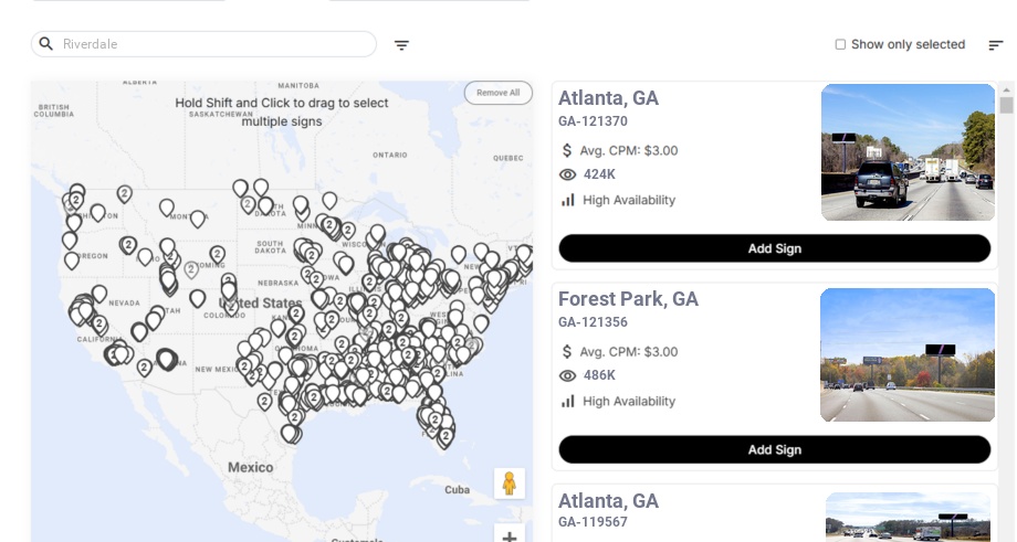 Billboard advertising in Riverdale Ga, Georgia - Choose your favorite location