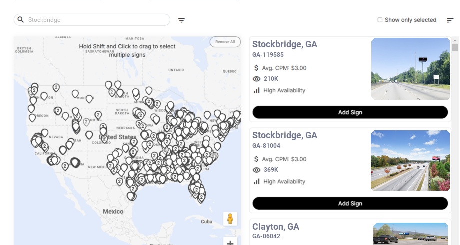 Billboard advertising in Stockbridge Ga, Georgia - Choose your favorite location