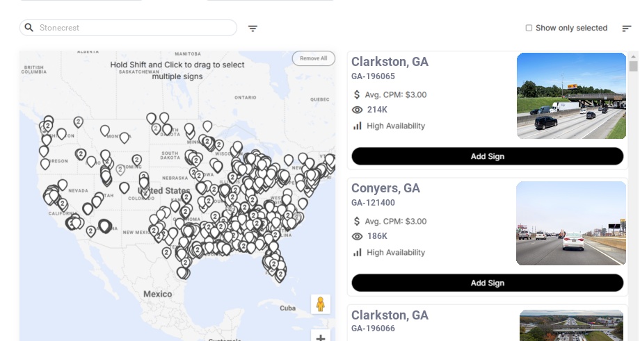 Billboard advertising in Stonecrest Ga, Georgia - Choose your favorite location