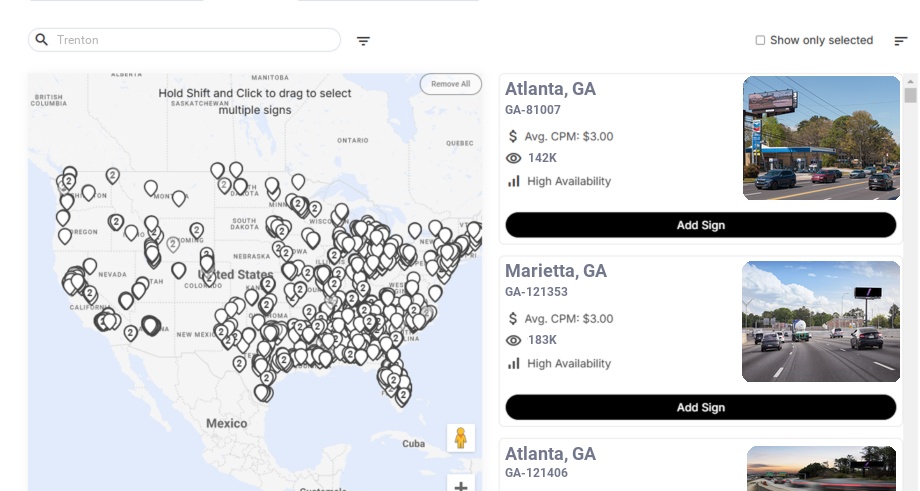 Billboard advertising in Trenton Ga, Georgia - Choose your favorite location