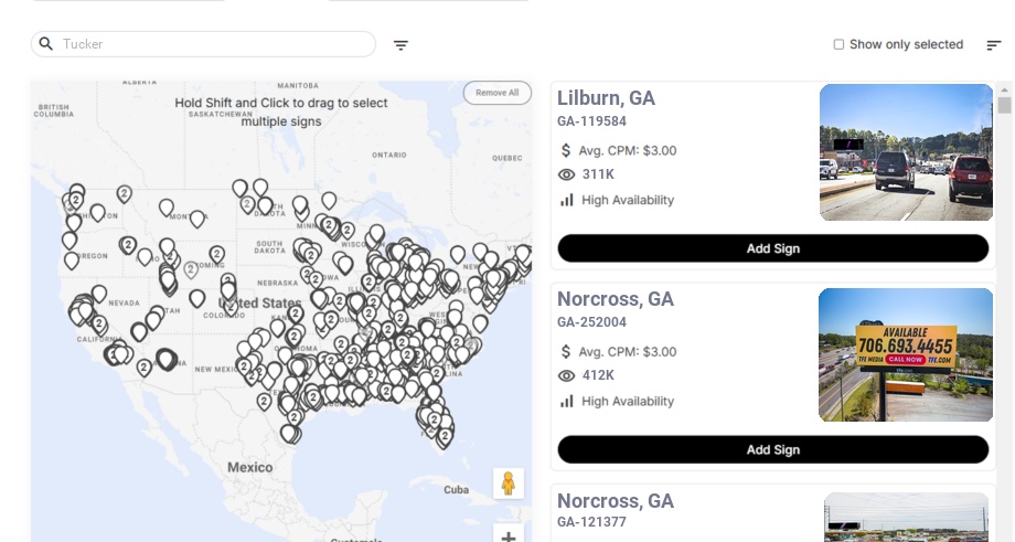 Billboard advertising in Tucker Ga, Georgia - Choose your favorite location