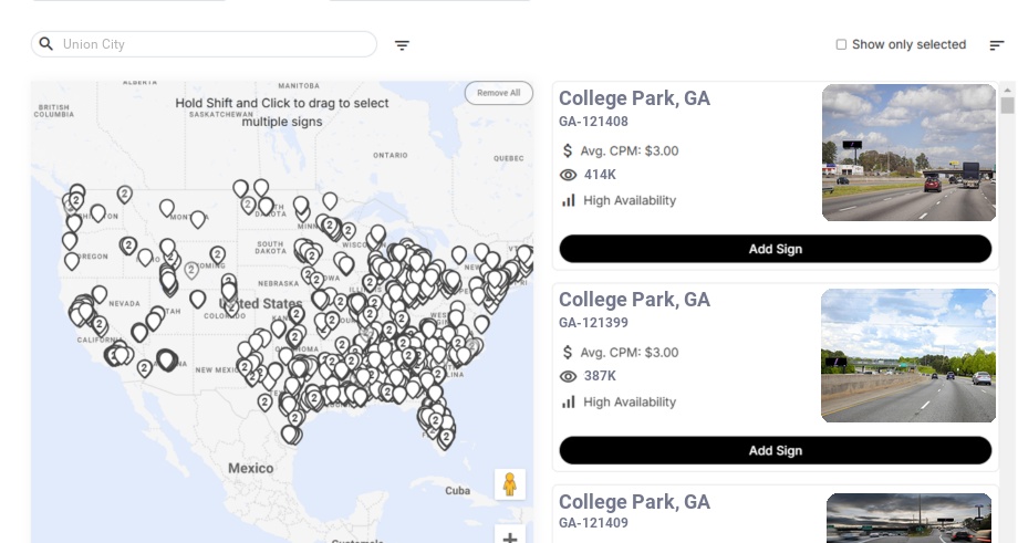 Billboard advertising in Union City Ga, Georgia - Choose your favorite location