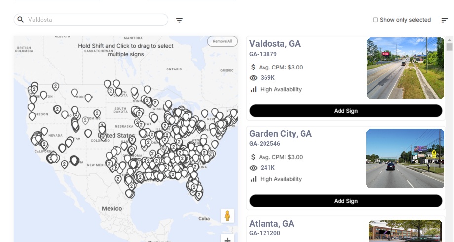Billboard advertising in Valdosta Ga, Georgia - Choose your favorite location