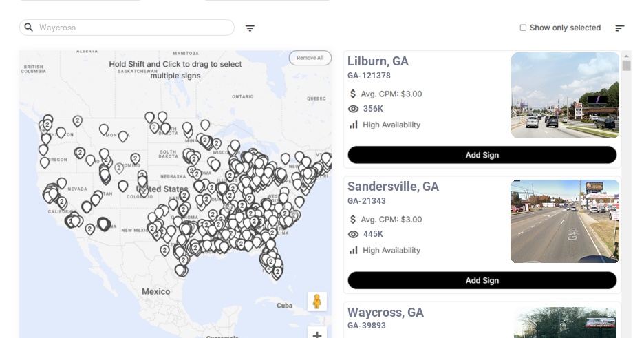 Billboard advertising in Waycross Ga, Georgia - Choose your favorite location