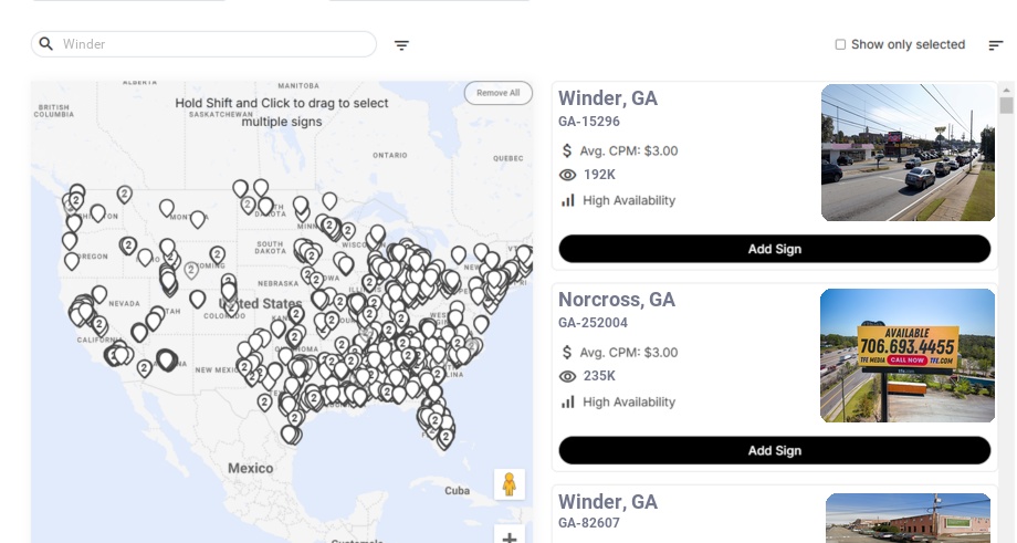 Billboard advertising in Winder Ga, Georgia - Choose your favorite location