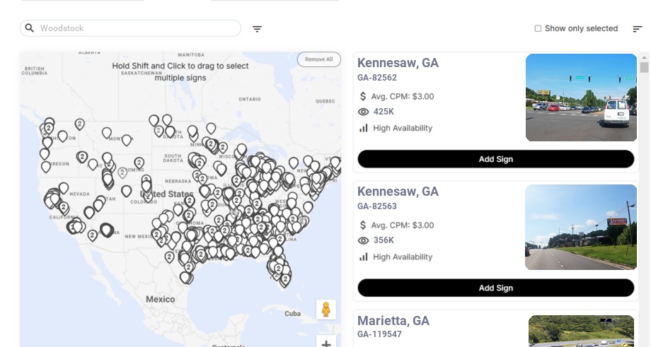 Billboard advertising in Woodstock Ga, Georgia - Choose your favorite location
