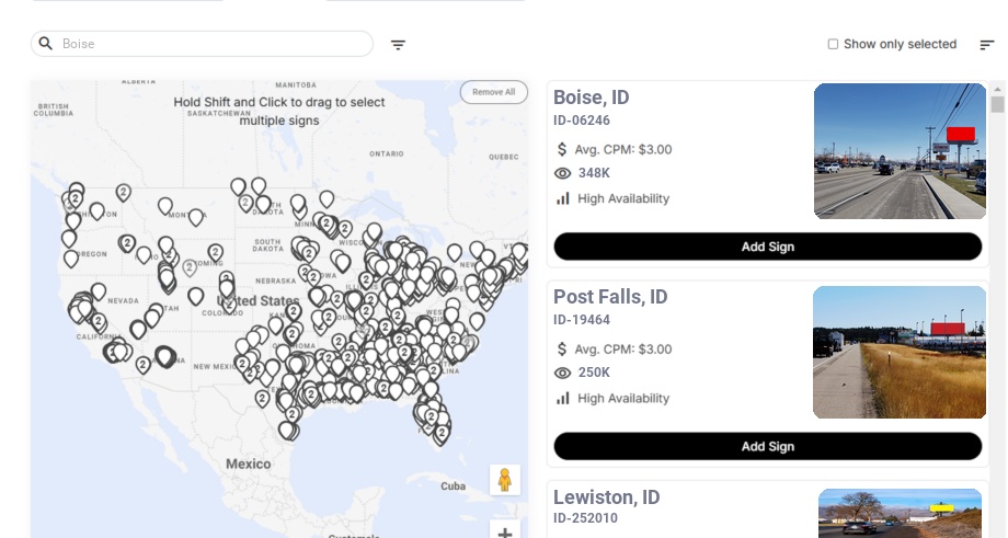 Billboard advertising in Boise Id, Idaho - Choose your favorite location