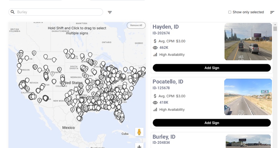 Billboard advertising in Burley Id, Idaho - Choose your favorite location