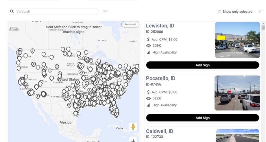 Billboard advertising in Caldwell Id, Idaho - Choose your favorite location