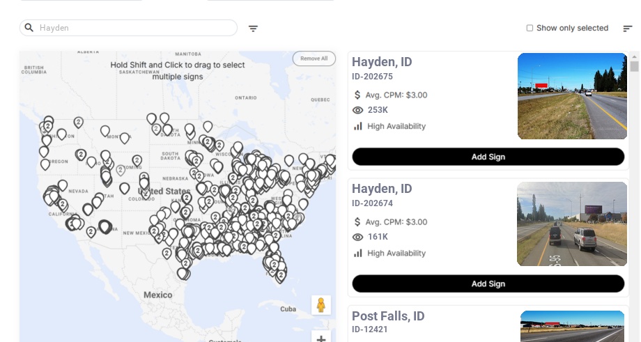 Billboard advertising in Hayden Id, Idaho - Choose your favorite location