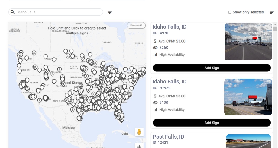 Billboard advertising in Idaho Falls, Idaho - Choose your favorite location