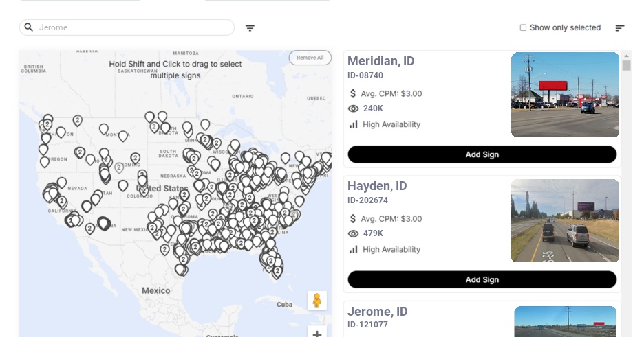 Billboard advertising in Jerome Id, Idaho - Choose your favorite location