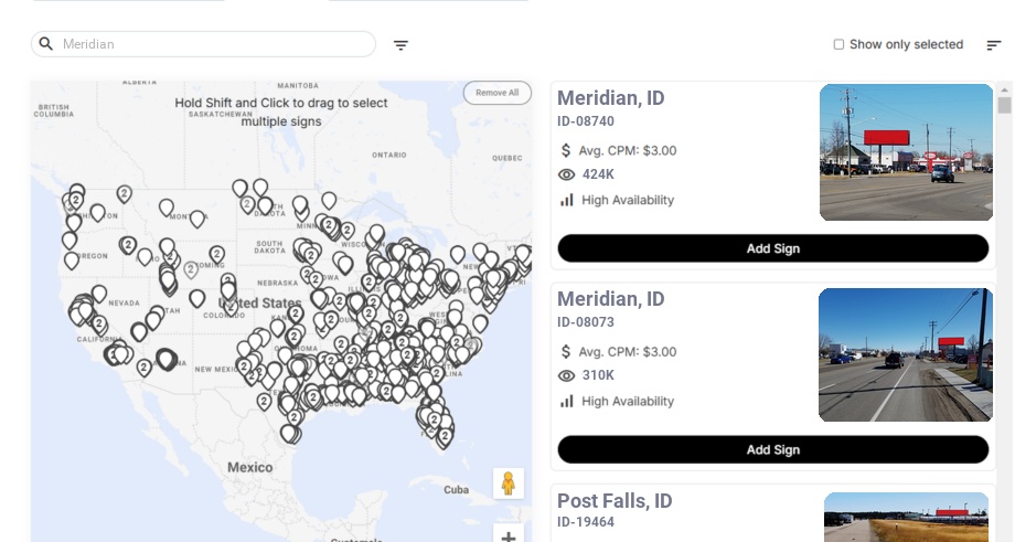 Billboard advertising in Meridian Id, Idaho - Choose your favorite location