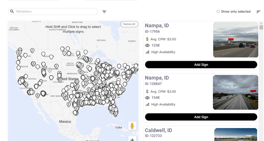 Billboard advertising in Middleton Id, Idaho - Choose your favorite location