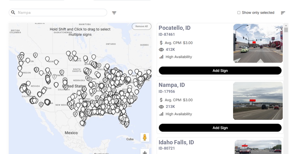 Billboard advertising in Nampa Id, Idaho - Choose your favorite location
