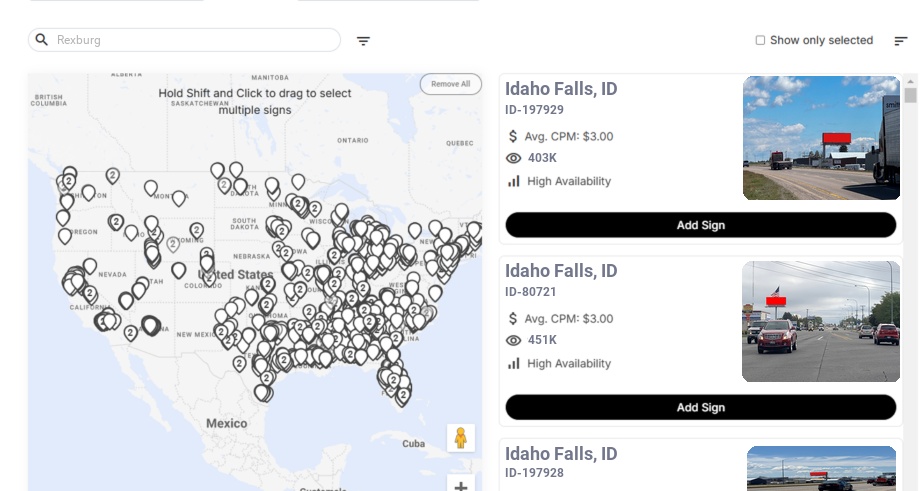 Billboard advertising in Rexburg Id, Idaho - Choose your favorite location