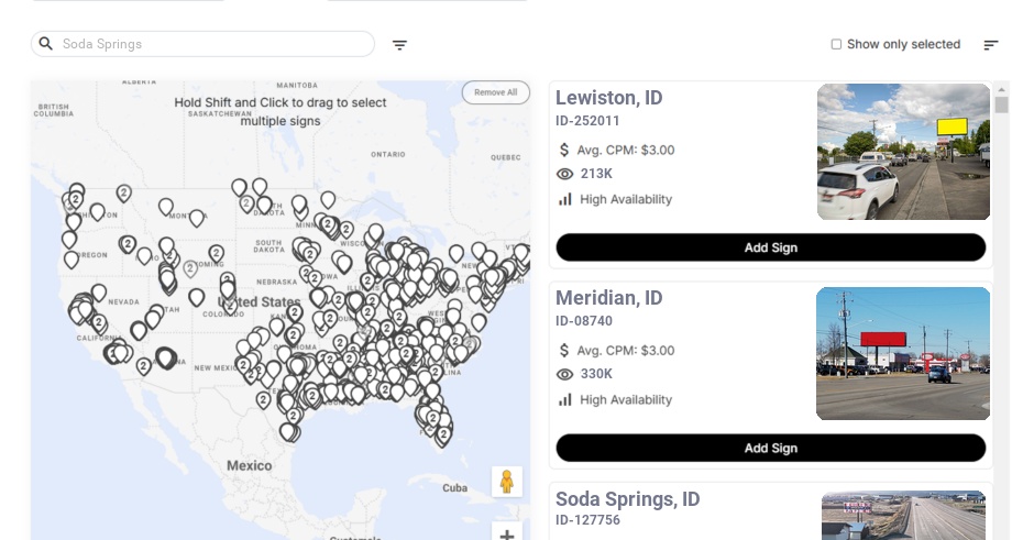 Billboard advertising in Soda Springs Id, Idaho - Choose your favorite location