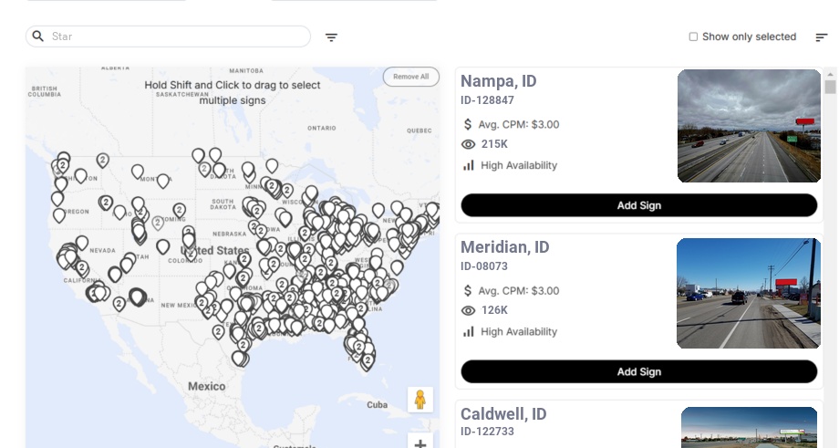 Billboard advertising in Star Id, Idaho - Choose your favorite location