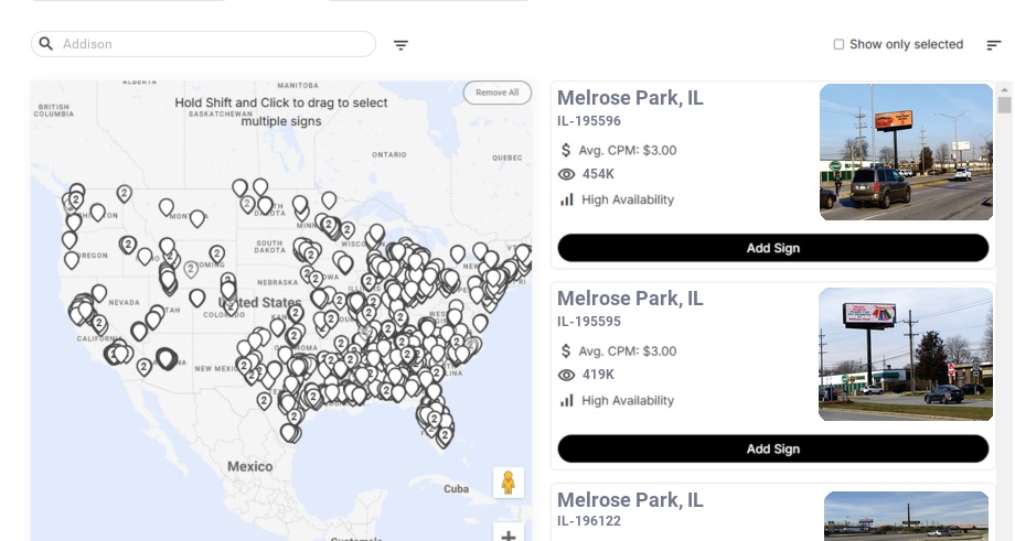 Billboard advertising in Addison Il, Illinois - Choose your favorite location