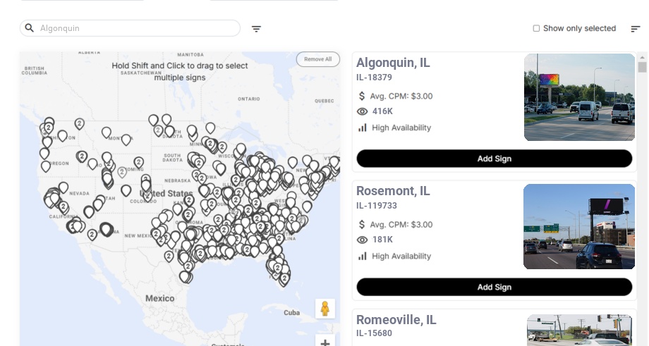 Billboard advertising in Algonquin Il, Illinois - Choose your favorite location