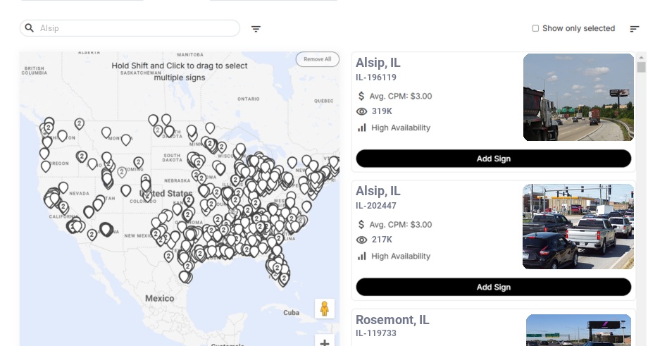 Billboard advertising in Alsip Il, Illinois - Choose your favorite location