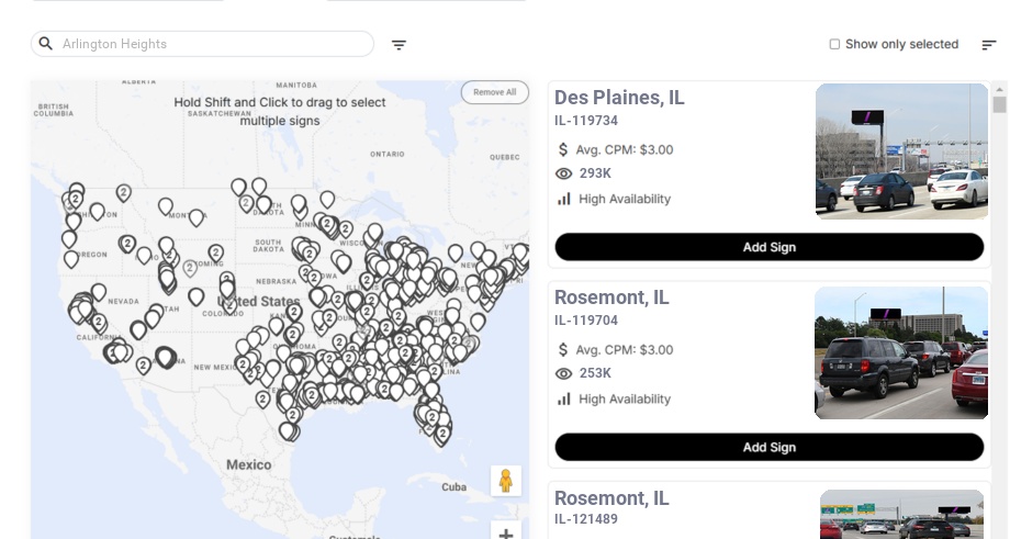 Billboard advertising in Arlington Heights Il, Illinois - Choose your favorite location