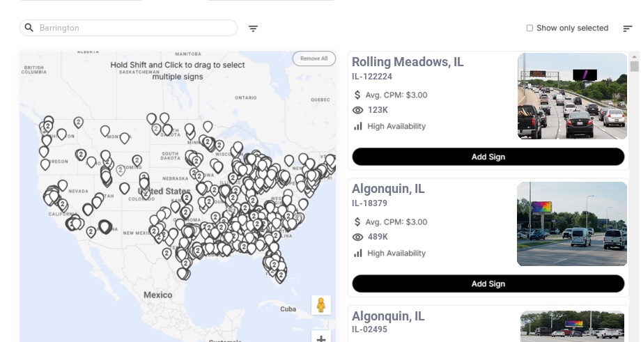 Billboard advertising in Barrington, Illinois - Choose your favorite location