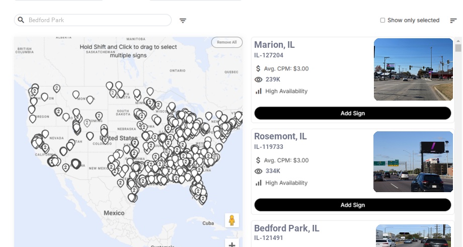 Billboard advertising in Bedford Park Il, Illinois - Choose your favorite location