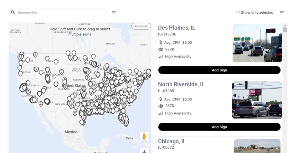 Billboard advertising in Bensenville Il, Illinois - Choose your favorite location