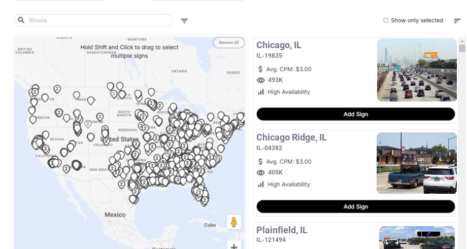 Billboard advertising in Illinois - Choose your favorite location